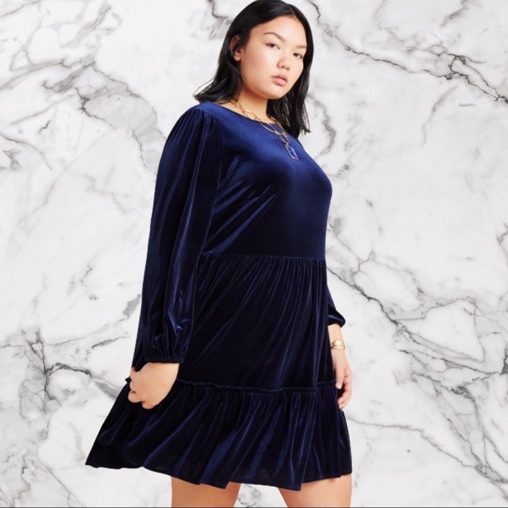 NWT Anthropologie navy velvet dress long sleeve 1x